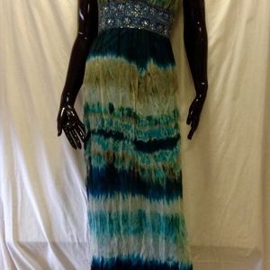 WASH GREENS AND BLUES SUMMER SILK CHIFFON DRESS